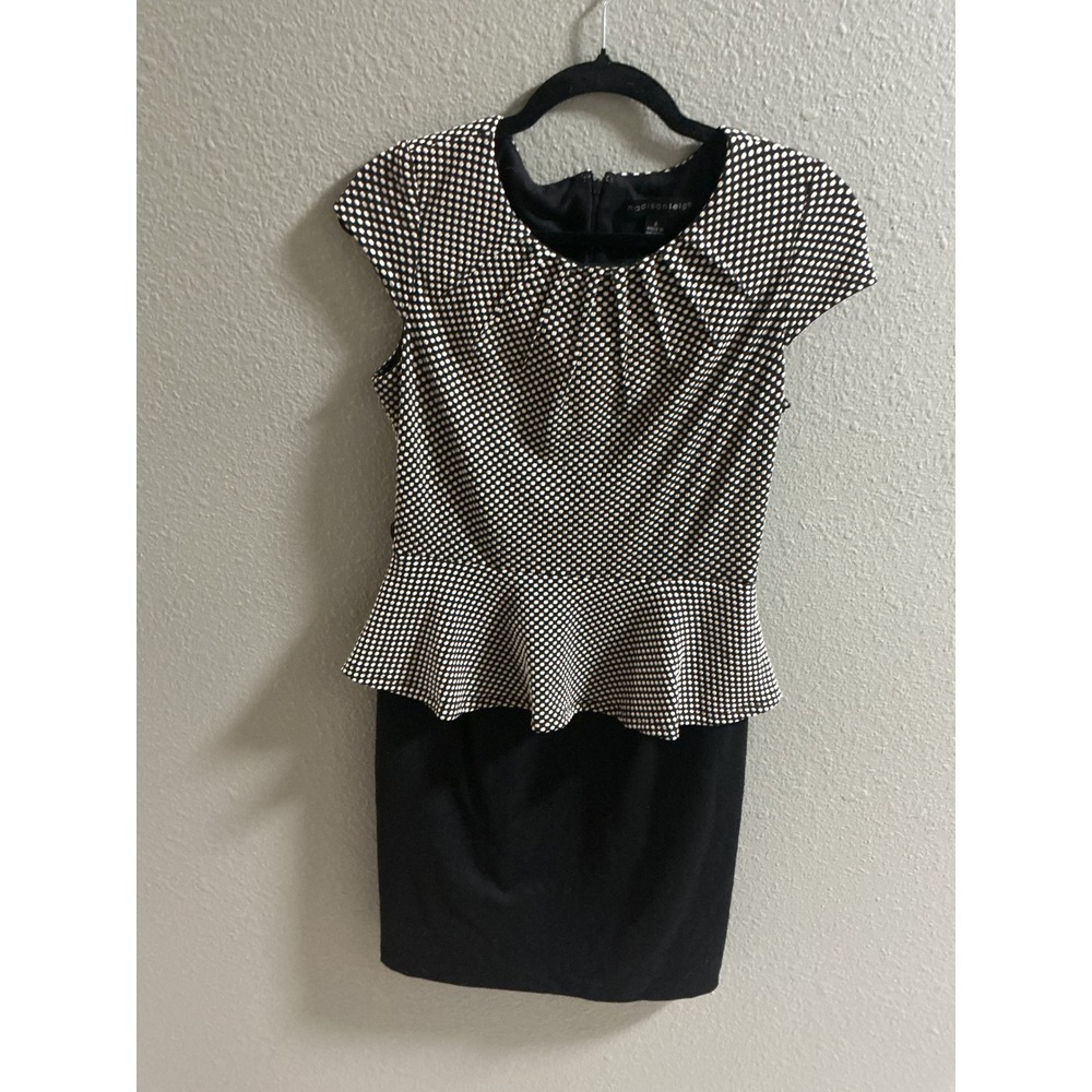 Madison Leigh Black White Polka Dot Peplum Sheath Dress Size 6